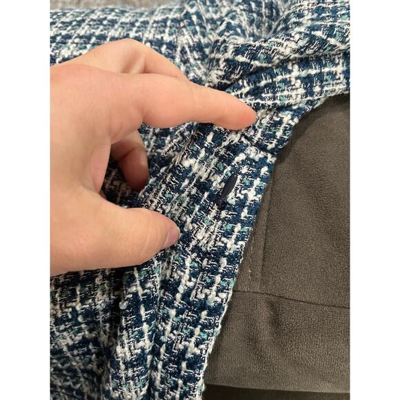 Ann Taylor Blue White Tweed Top Fringe Trim Blouse Size 8 - Picture 6 of 7